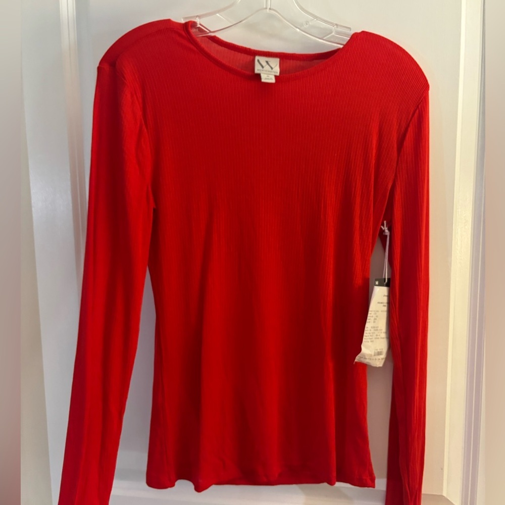 Worthington Red Ribbed Long-Sleeve Women's Top Sz M NWT